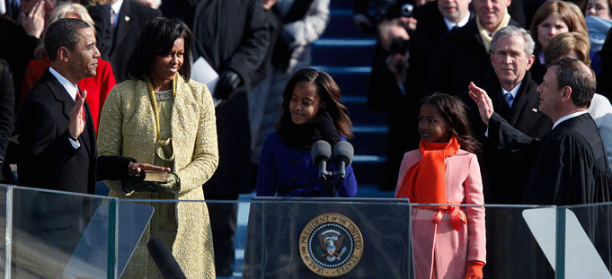 president obama and family. Obama takes oath of Office as