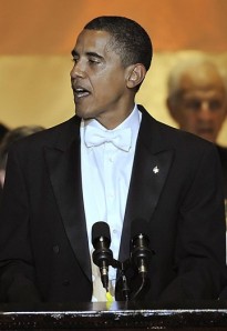 President-elect Barack Obama in rented white tie and tails.