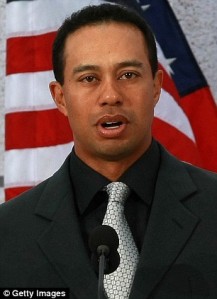 Actor Forest Whitaker (left) and golfer Tiger Woods also took the podium